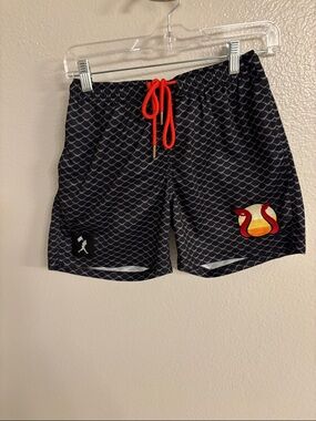 Kids Black Swim Shorts with Red Drawstring